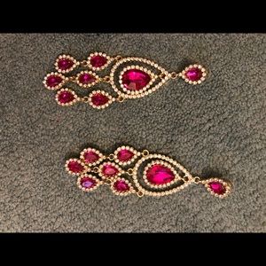 Large pink rhinestone earrings